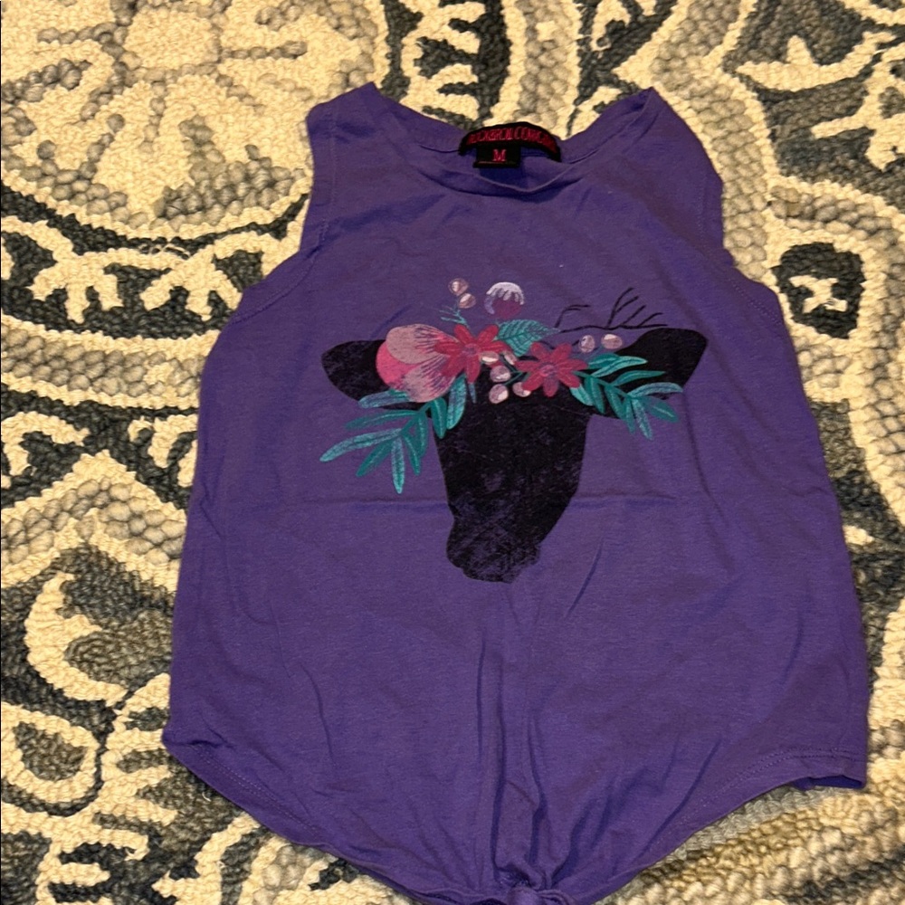 Purple Sleeveless Top with Floral Bull Design